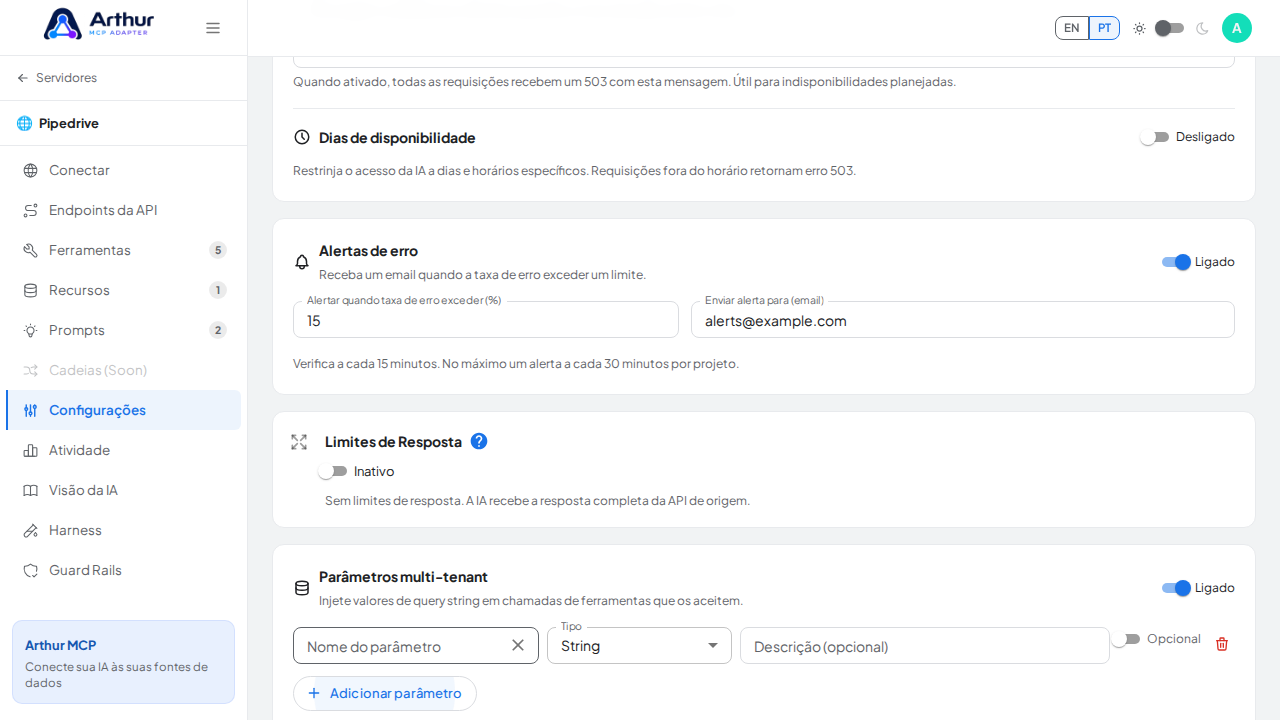 Adicione um parâmetro isolado para demonstrar a configuração completa
