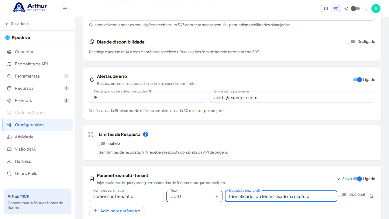 Descreva como o parâmetro identifica o tenant da requisição