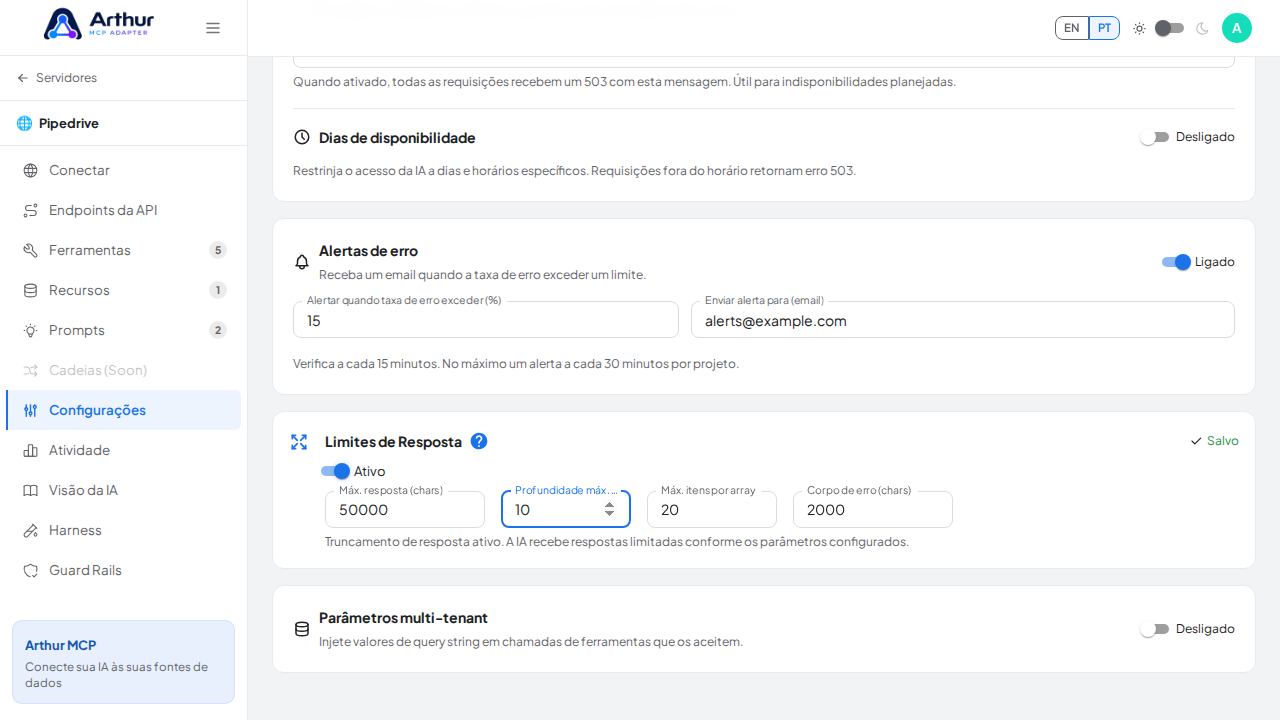 Defina quantos níveis do JSON aninhado serão preservados