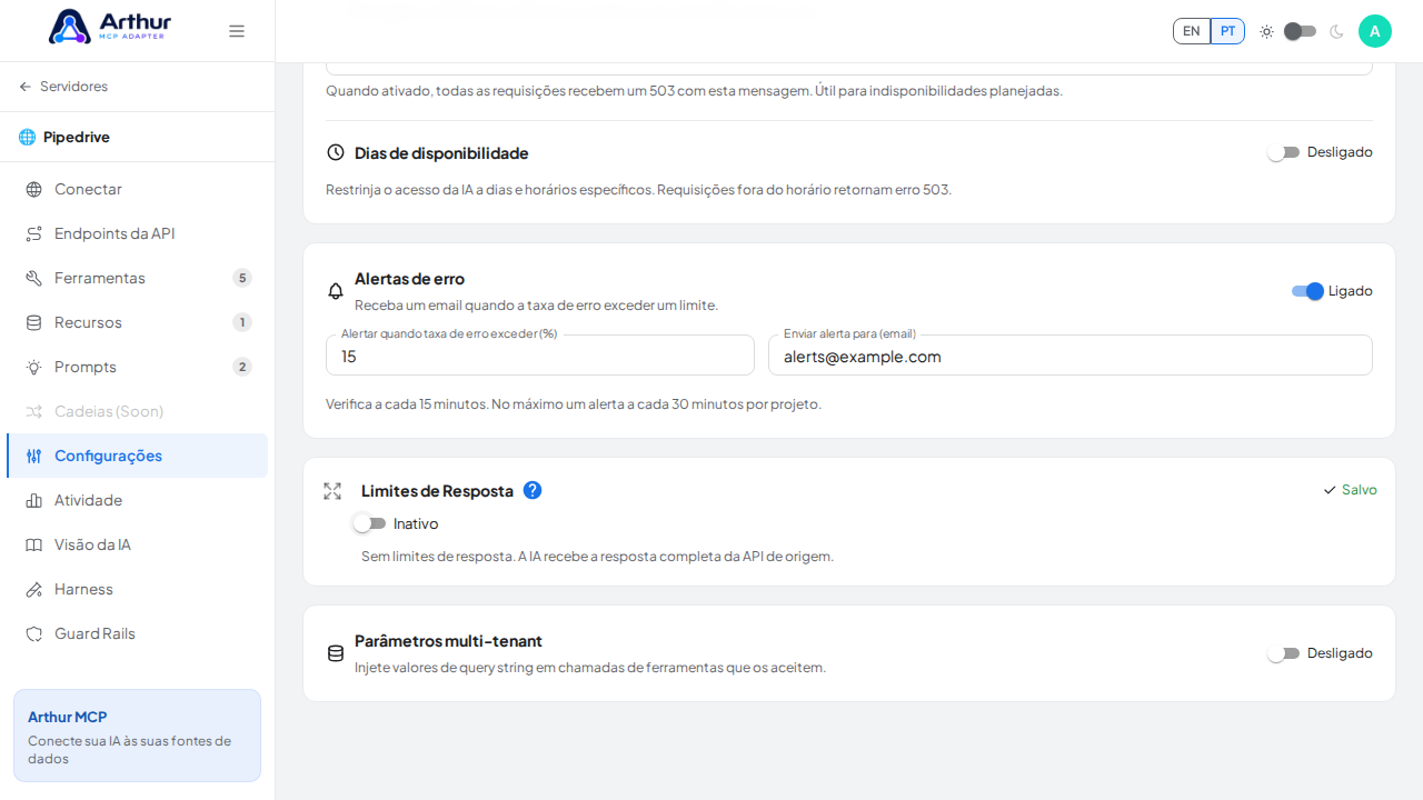 Desabilite Limites de Resposta pelo checkbox para devolver a fixture ao seu estado-base