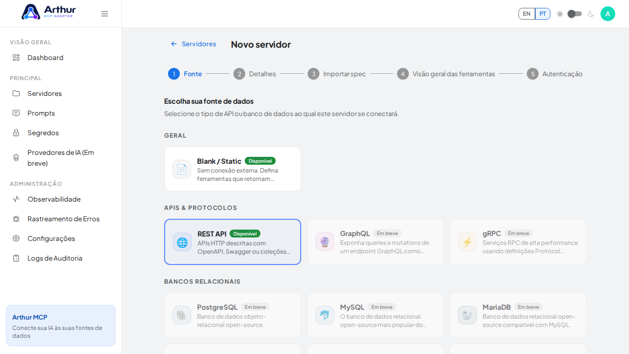Selecione REST API como fonte da coleção