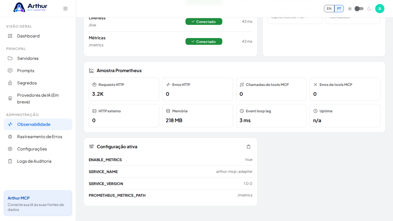 Mostre a configuração ativa dos exportadores antes de continuar na interface externa do Grafana