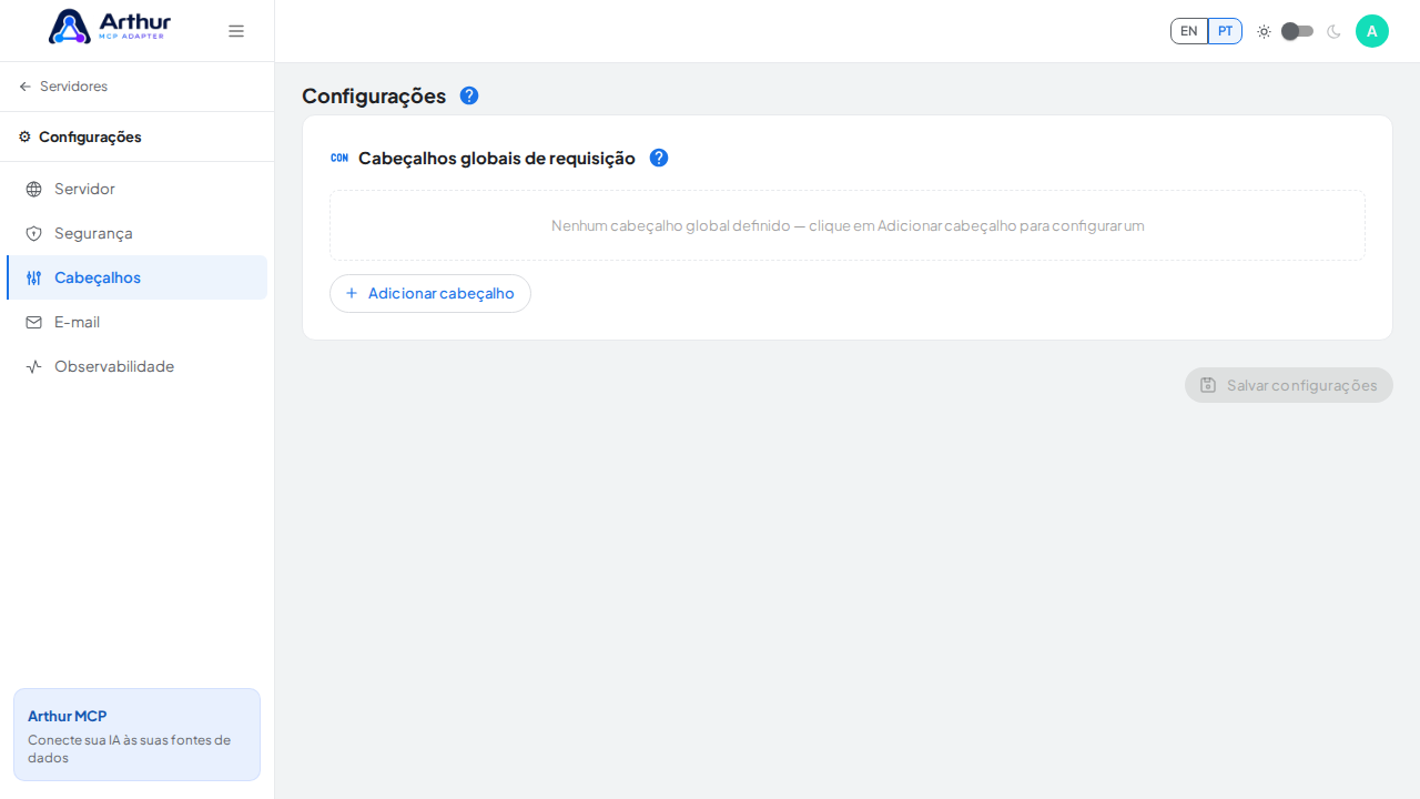 Leve o painel Cabeçalhos globais de requisição para a área visível da captura