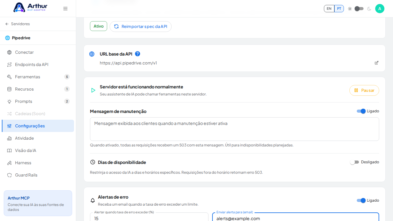Preencha o e-mail que deve receber a notificação de alerta