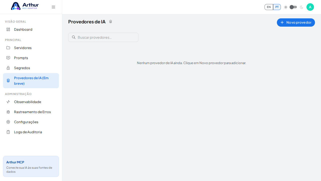 Traga a área Provedores de IA para o viewport e produza um screenshot semântico e focado