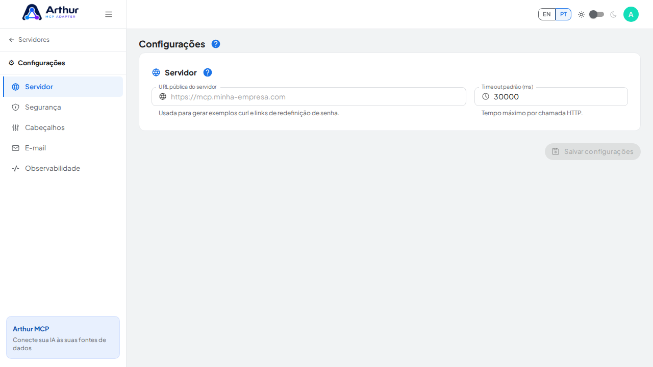 Traga a área Configurações para o viewport e produza um screenshot semântico e focado