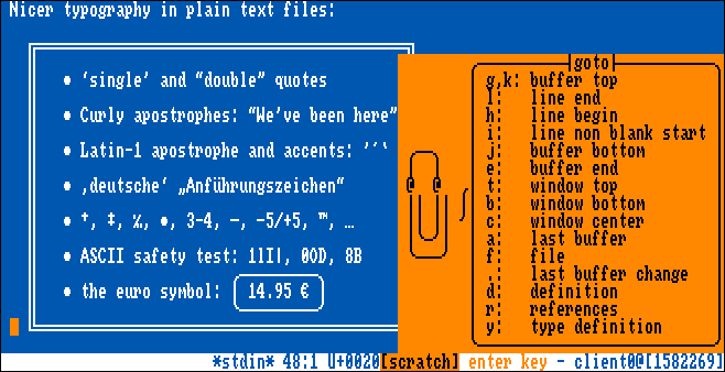 A screenshot of a terminal emulator configured to display text in Topaz Unicode KS13