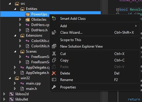 Contextual menu for adding classes