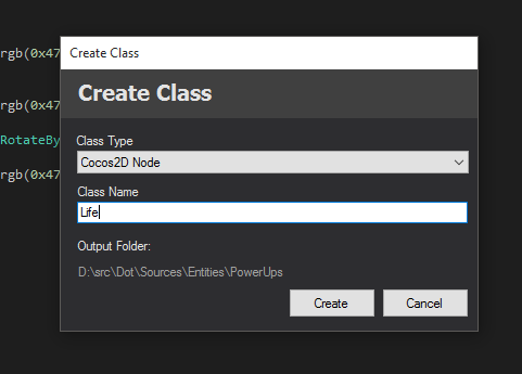 Create class dialog