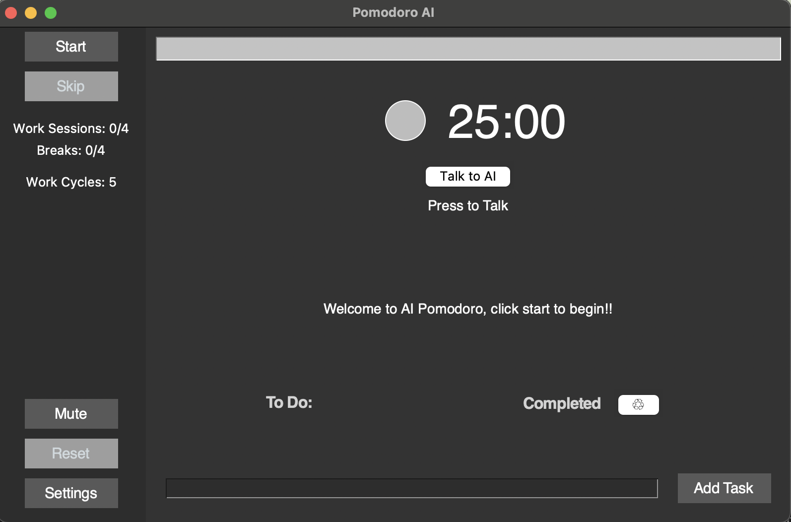 Pomodoro AI Application Preview