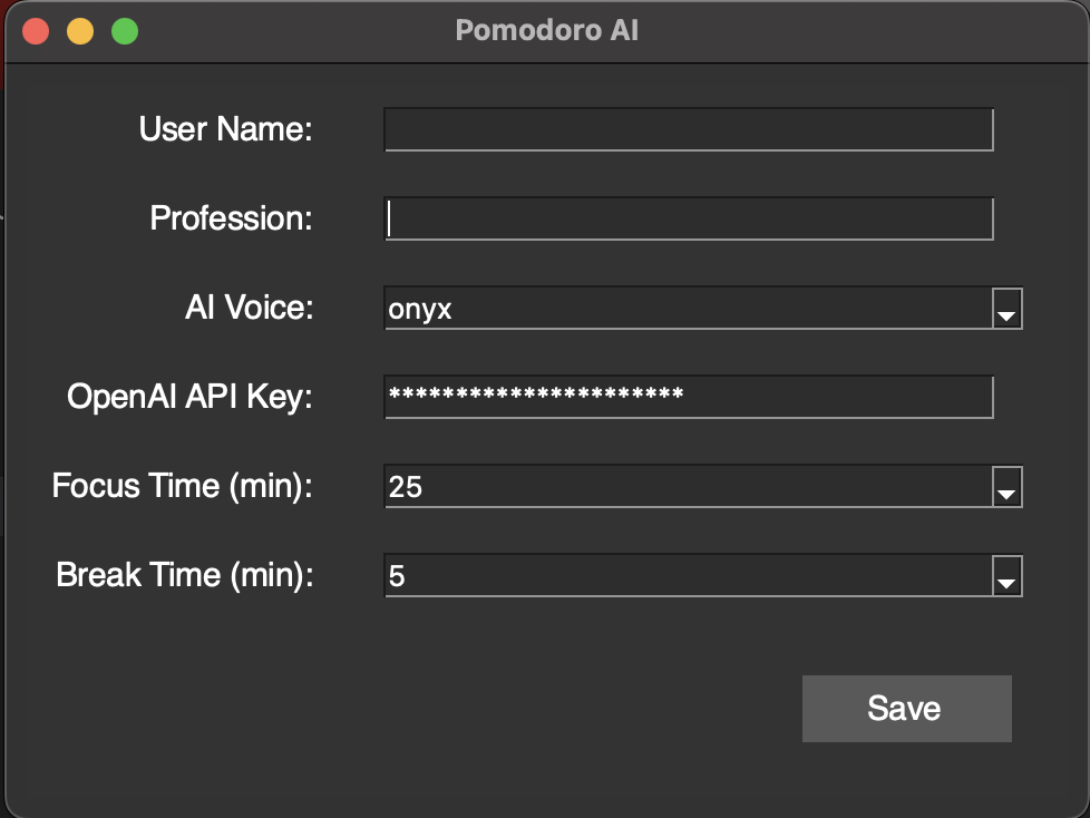 Application Settings Interface