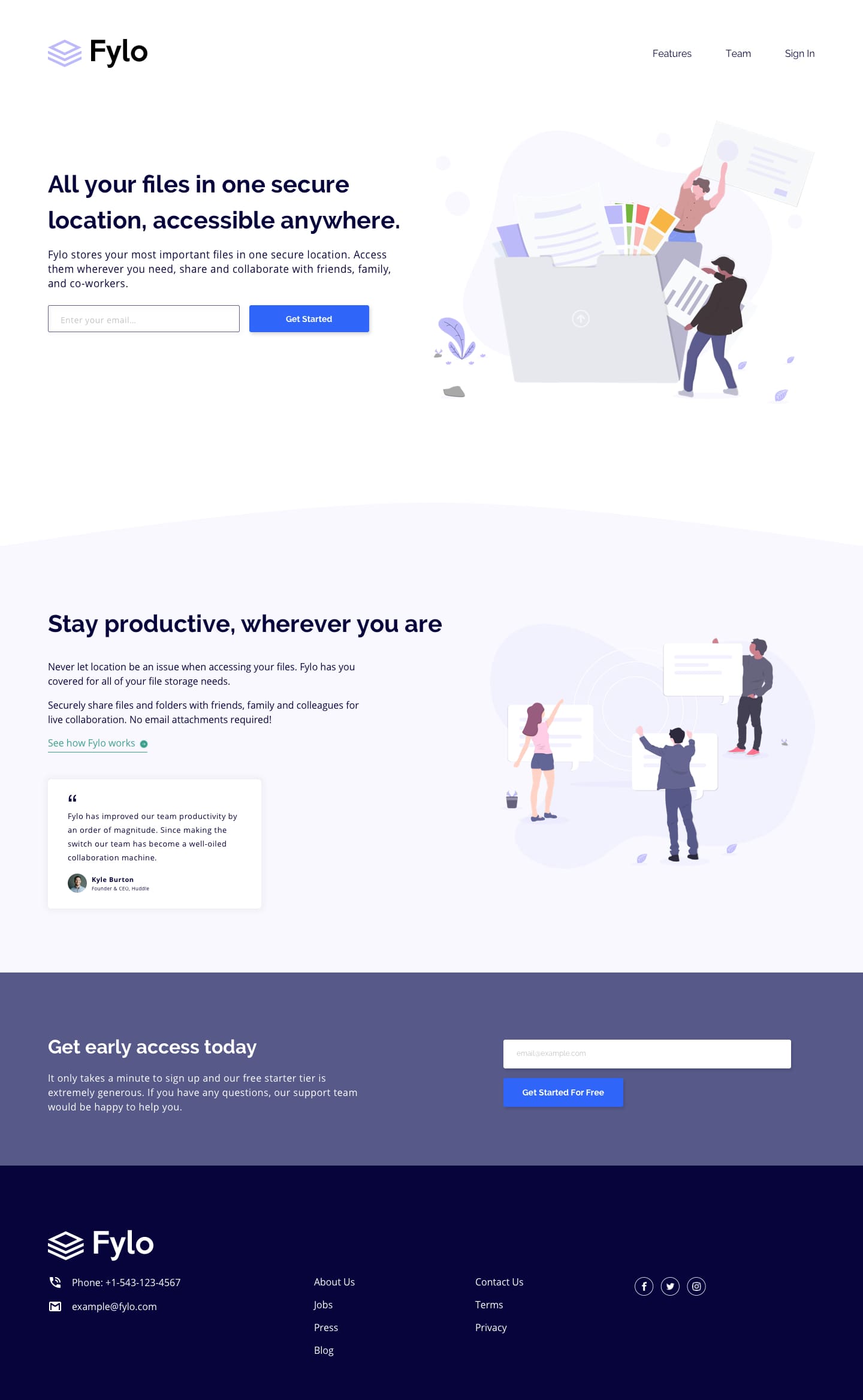 Fylo Landing Page with two column layout