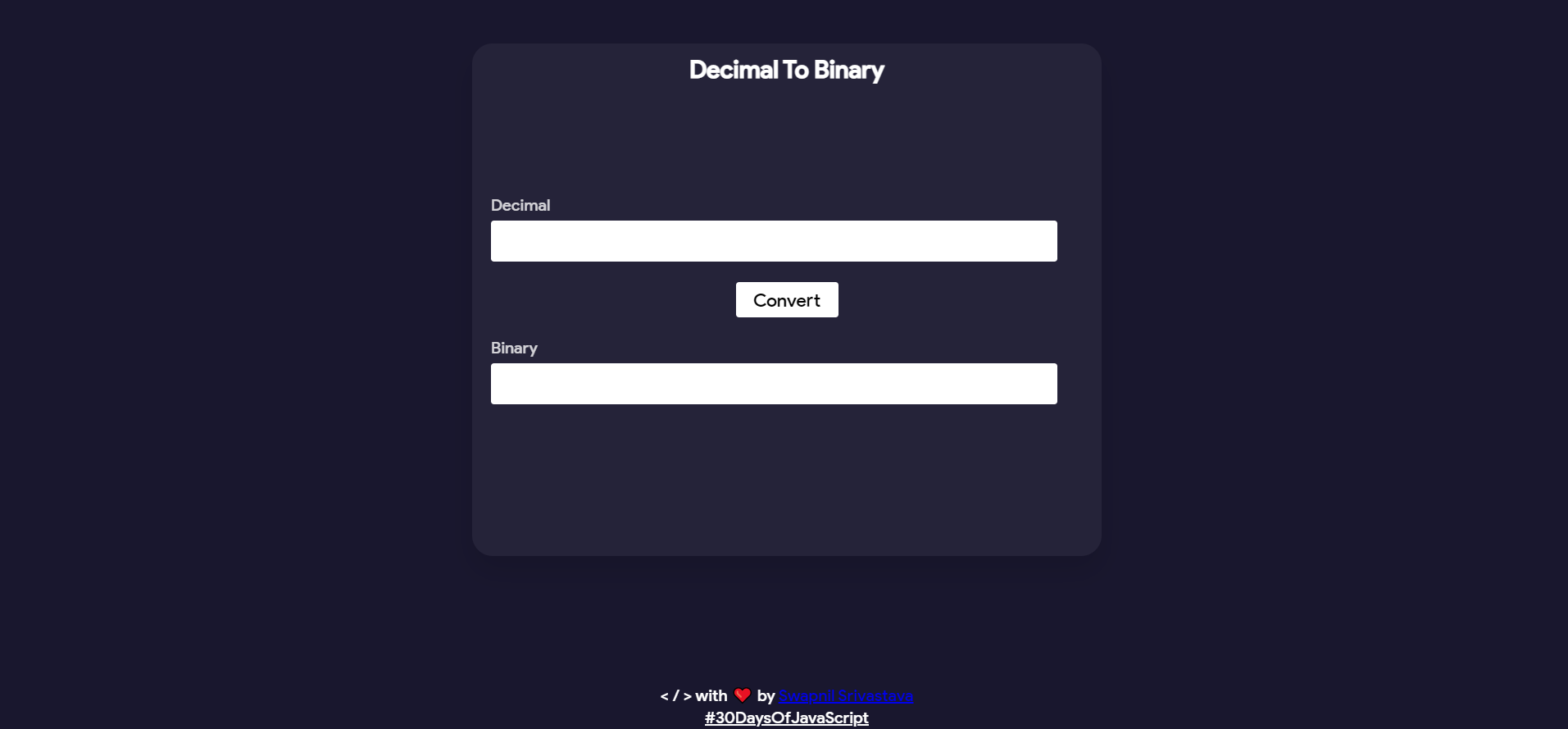 Decimal To Binary