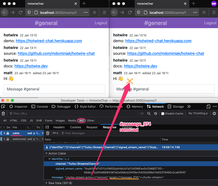 delete message web socket