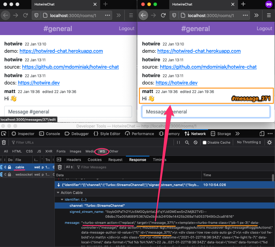 message update web socket