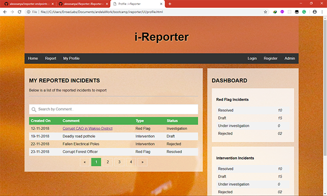 Screenshot of Reports Page