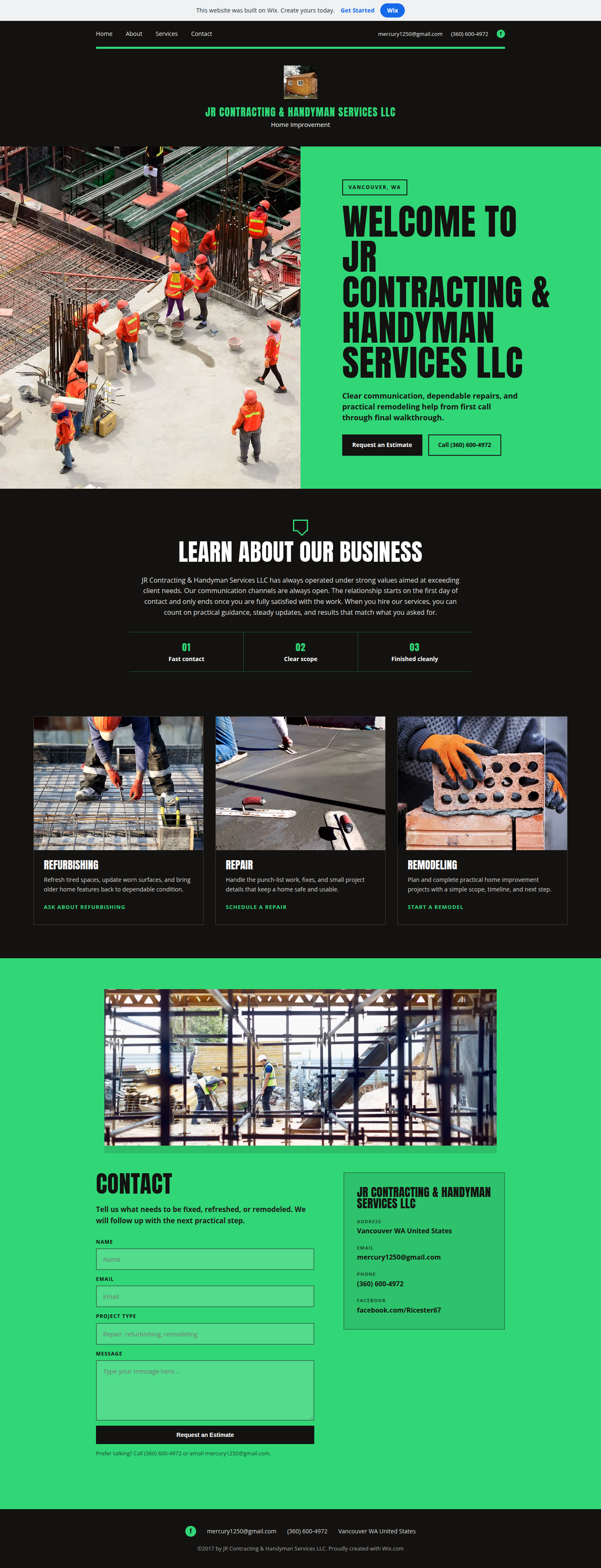 Prototype screenshot for JR Contracting & Handyman Services LLC