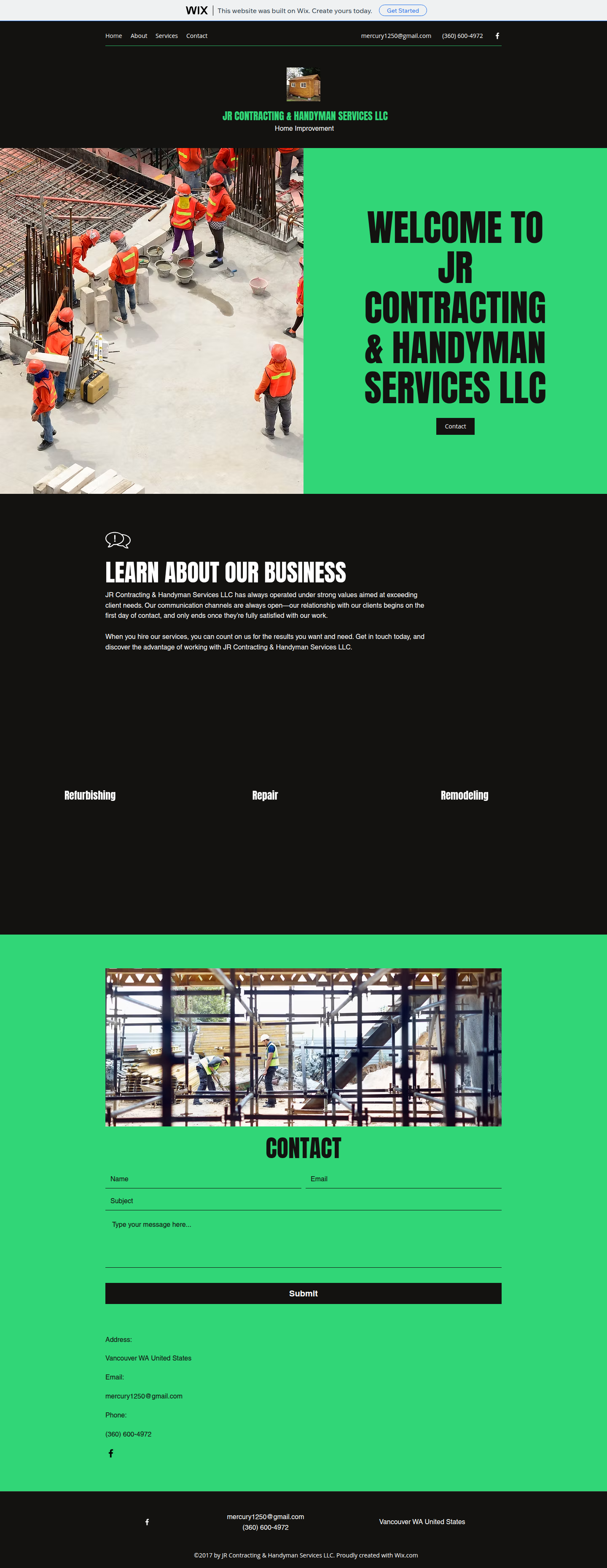 Current-site screenshot for JR Contracting & Handyman Services LLC