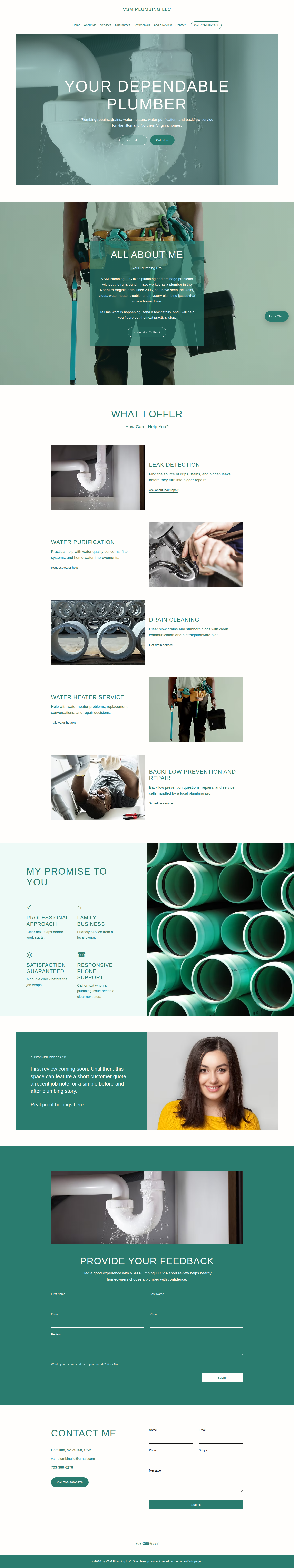 Prototype screenshot for VSM Plumbing LLC