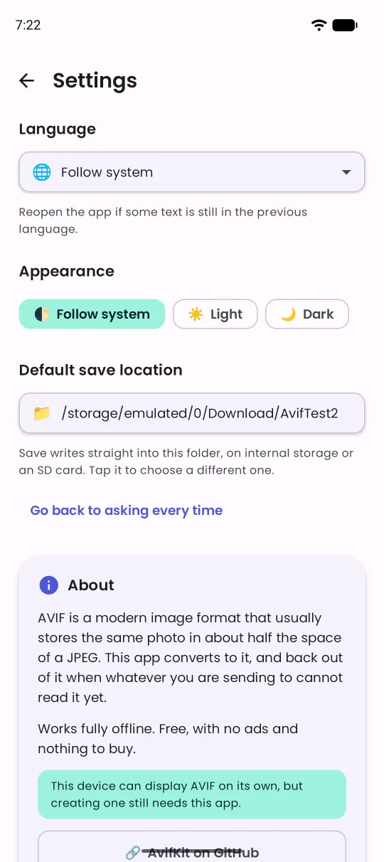 Default save location in Settings