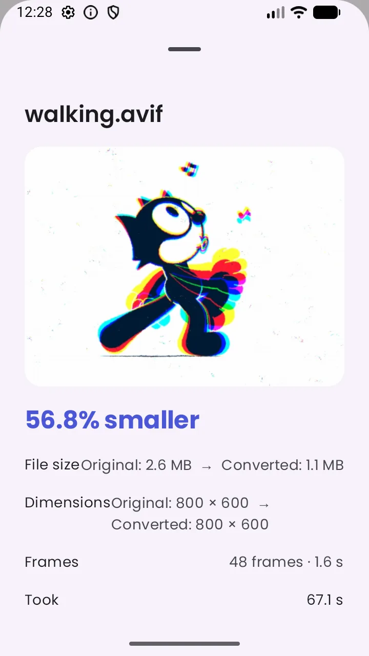 Animated GIF converted to an AVIF image sequence on Android