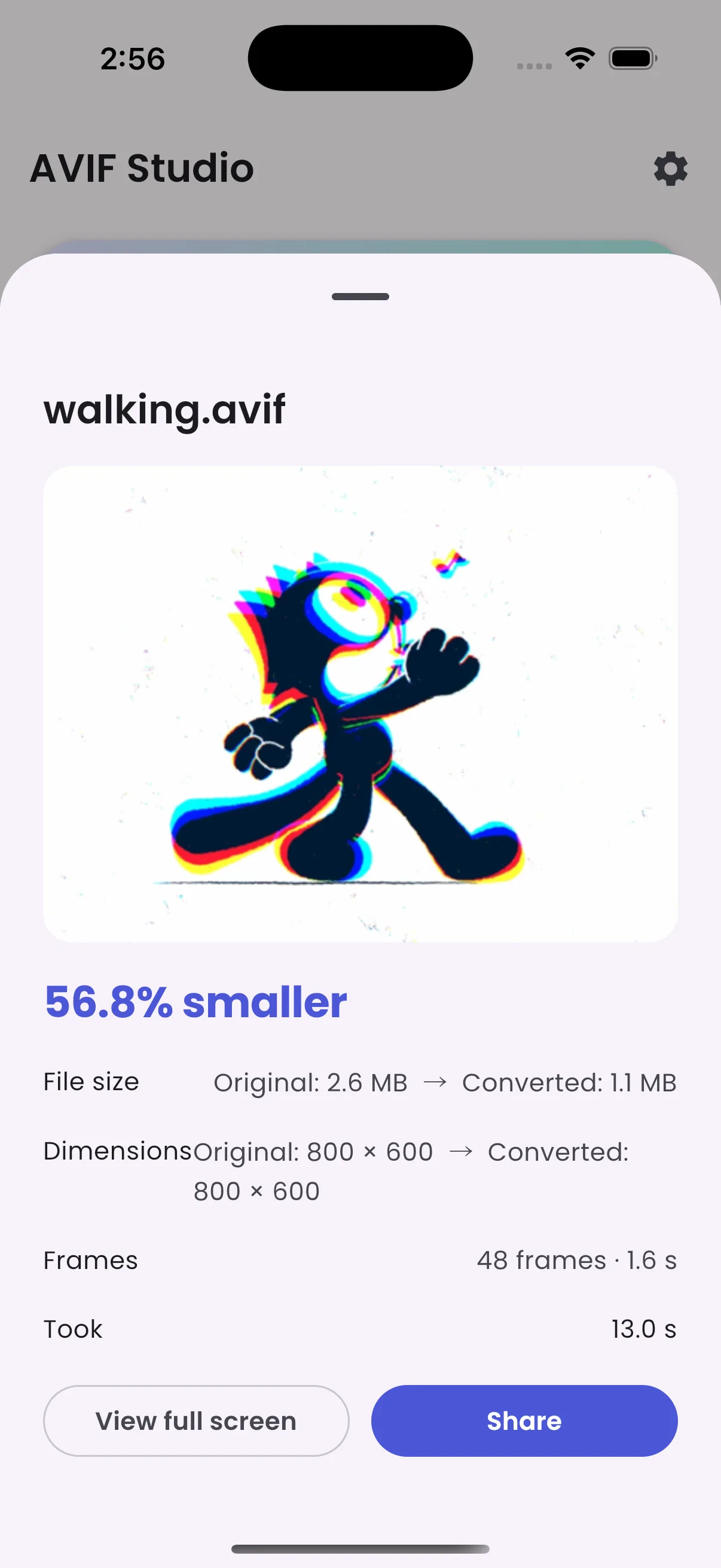 The same conversion on iOS