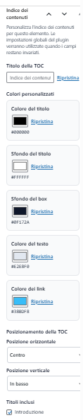 Settings page with post-type specific toggles