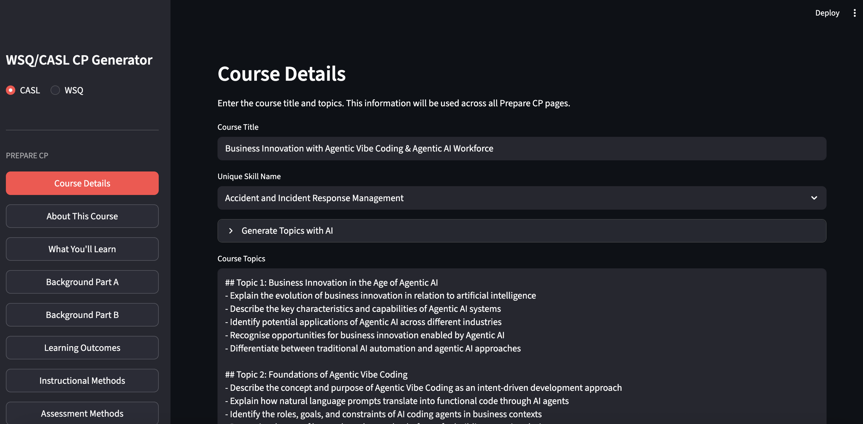 WSQ/CASL Course Proposal Generator screenshot