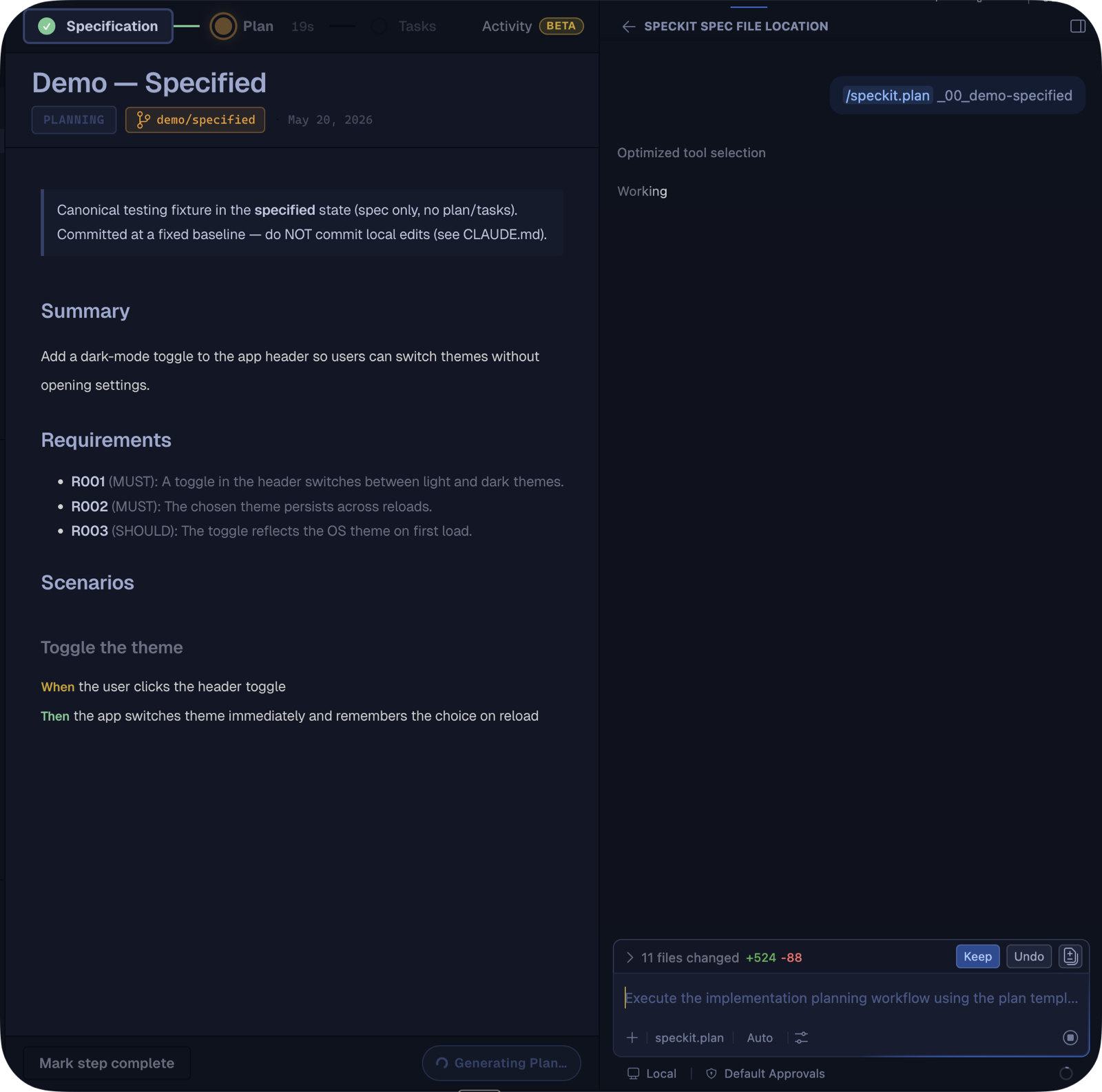 SpecKit Companion dispatching /speckit.plan into GitHub Copilot Chat in VS Code