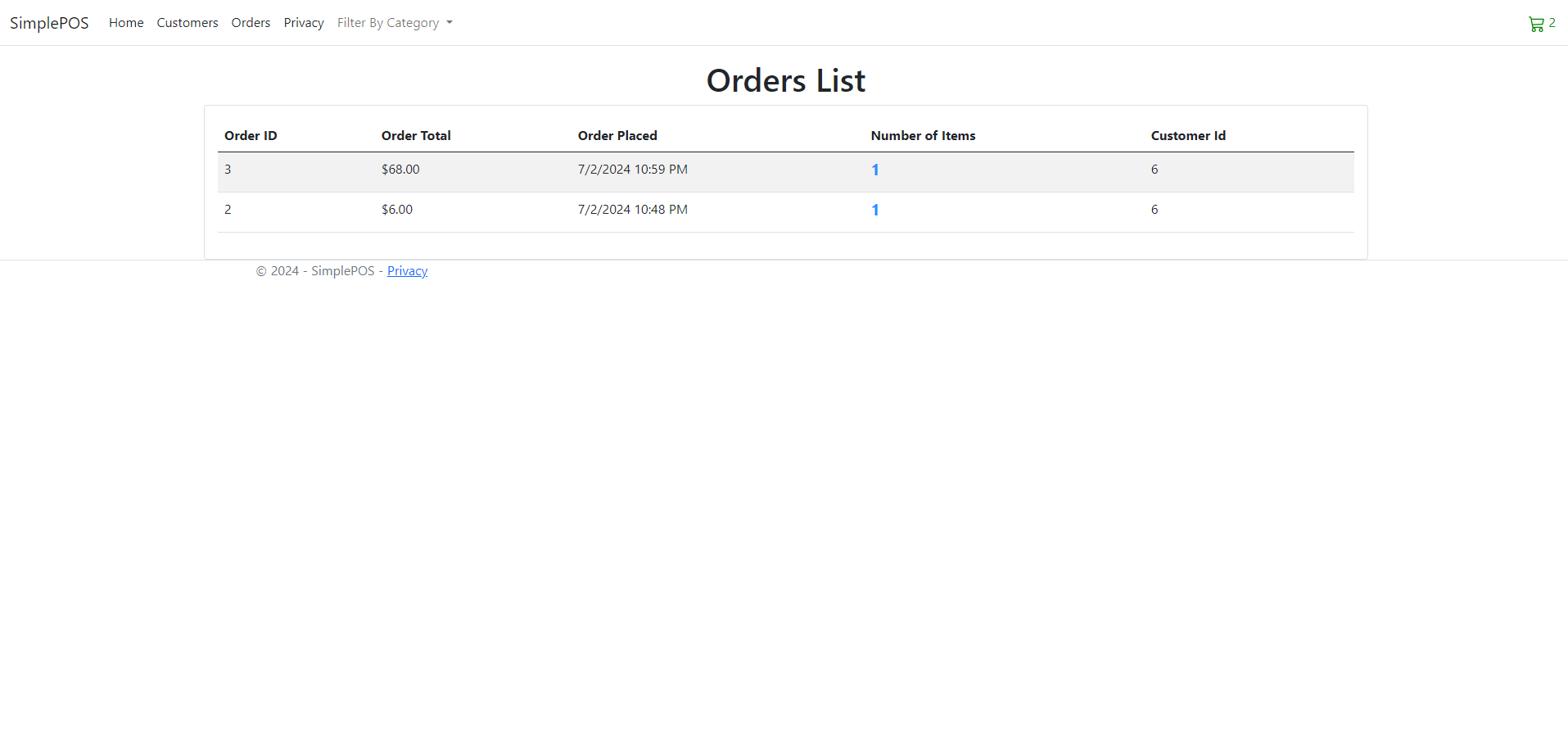 SimplePOS Order View