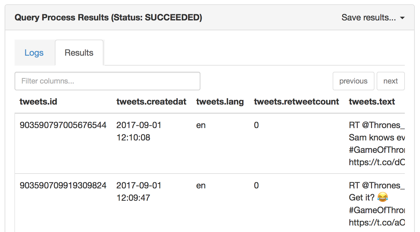 Hive Query Result