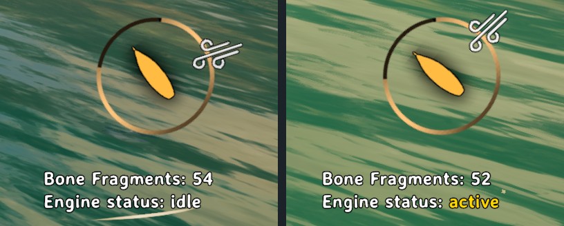 Under the wind compass: Bone Fragments with Engine status: idle, and with Engine status: active
