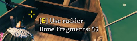 The rudder's hover text: Use rudder, with Bone Fragments: 55 under it