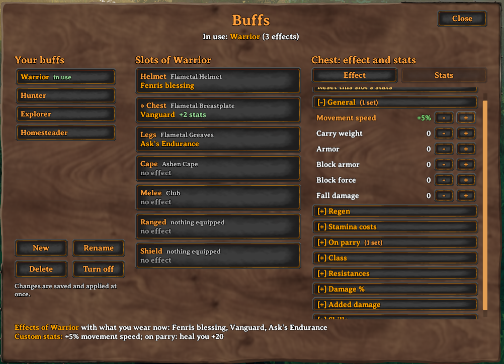 Custom stats of a slot: General
