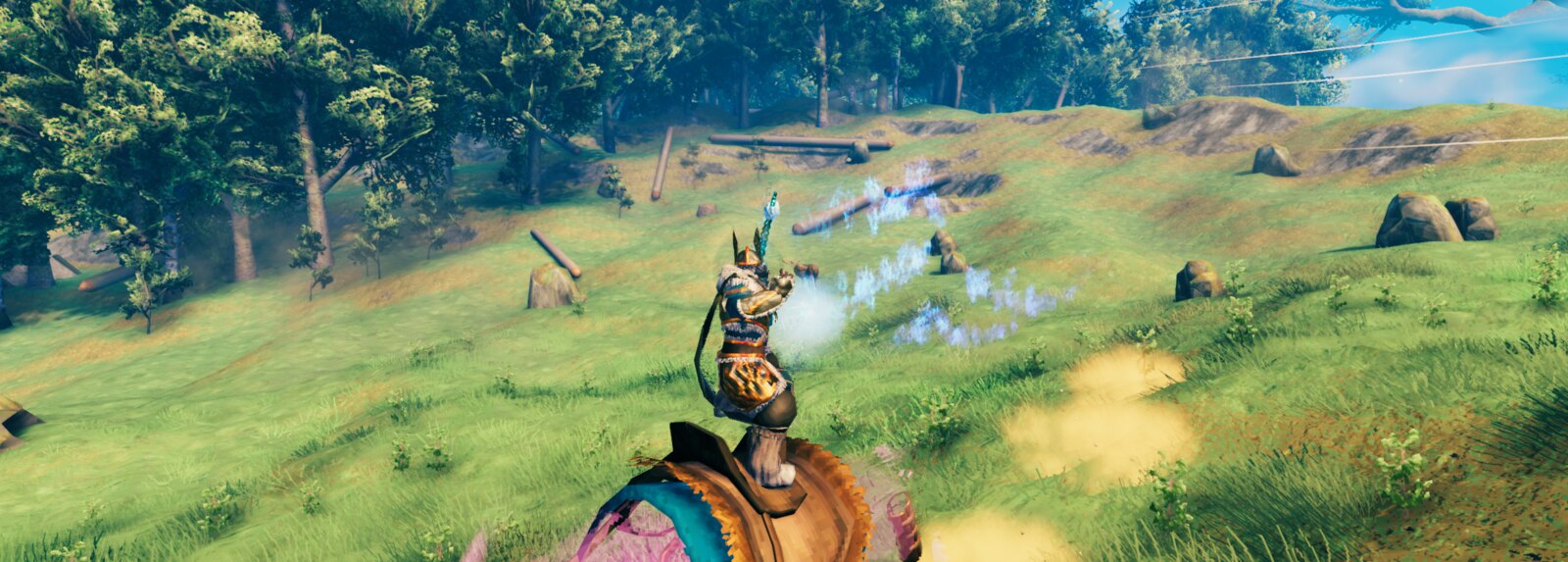Firing a Deep North frostfire bow from the saddle of a galloping spirit moose