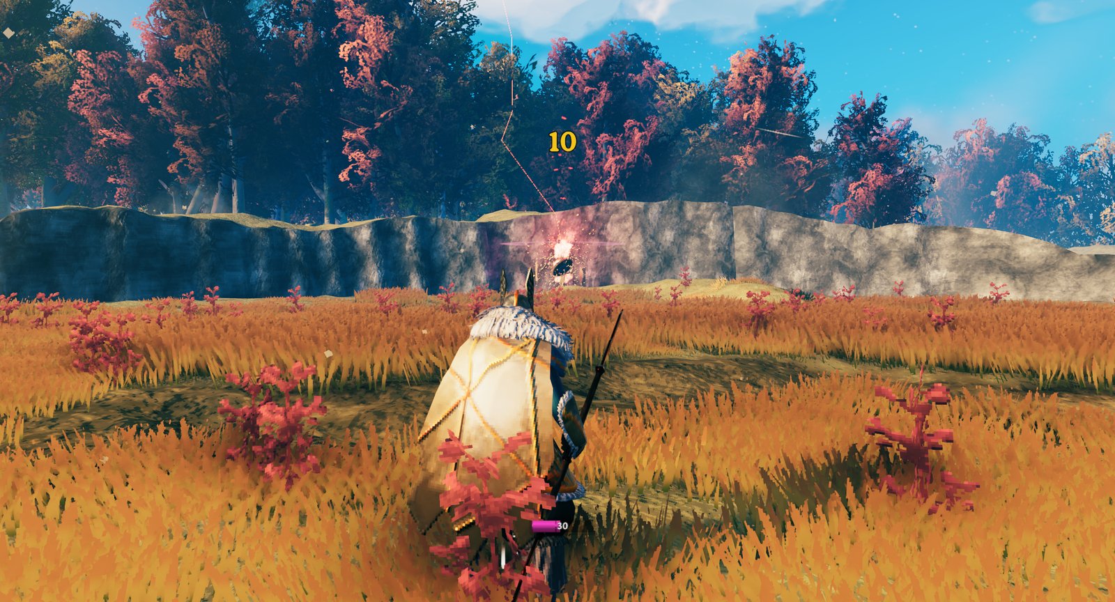 Lightning Strike hitting the center of an Archery Target across a field: the target shows 10