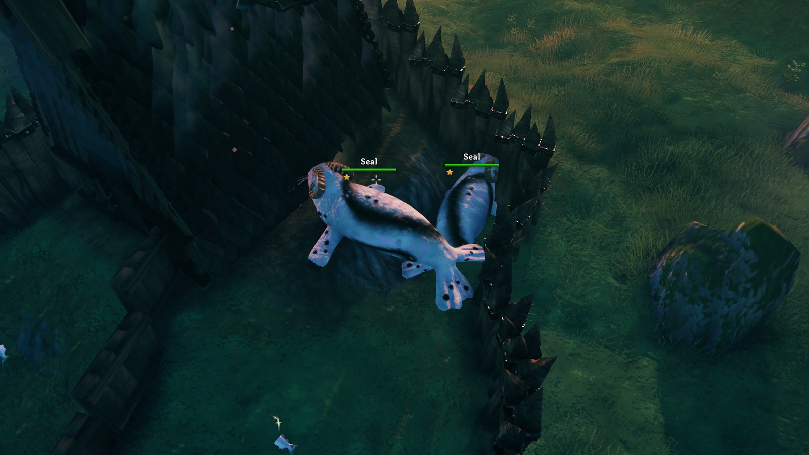 Two tamed seals at home, with green health bars