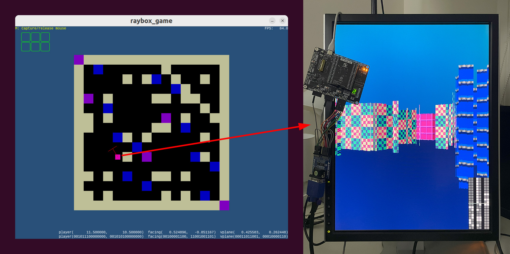 raybox-zero silicon chip output being driven by a Python-based game controller