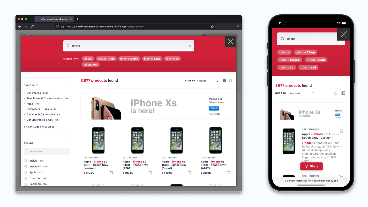 Unified InstantSearch for Ecommerce