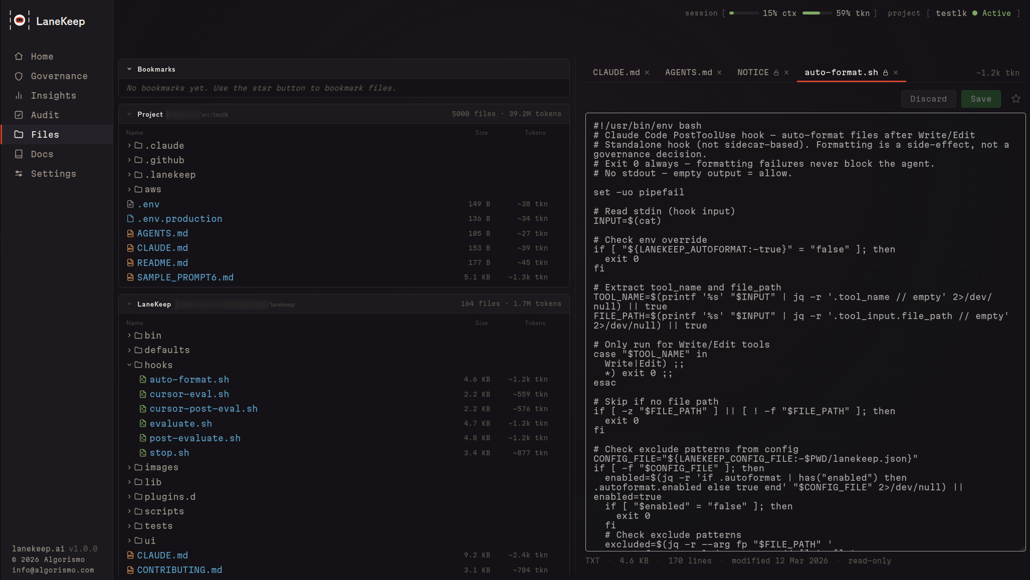 LaneKeep Files — file tree and editor