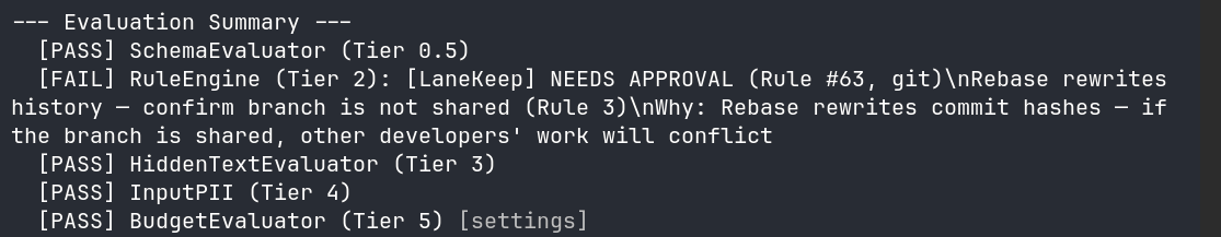 Git rebase — needs approval