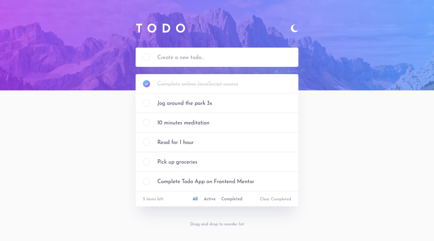 Design preview for the Todo app coding challenge