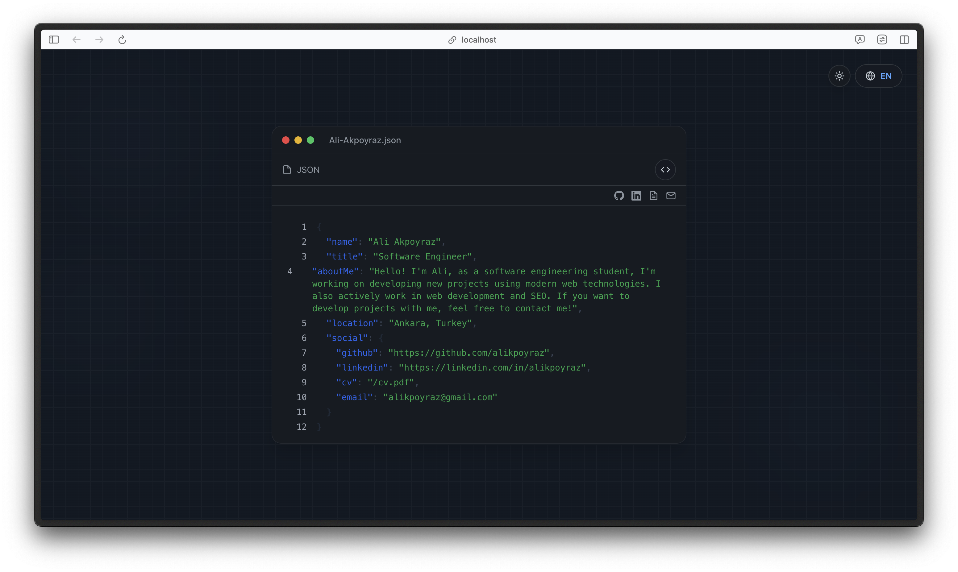 Dark Mode JSON View - English