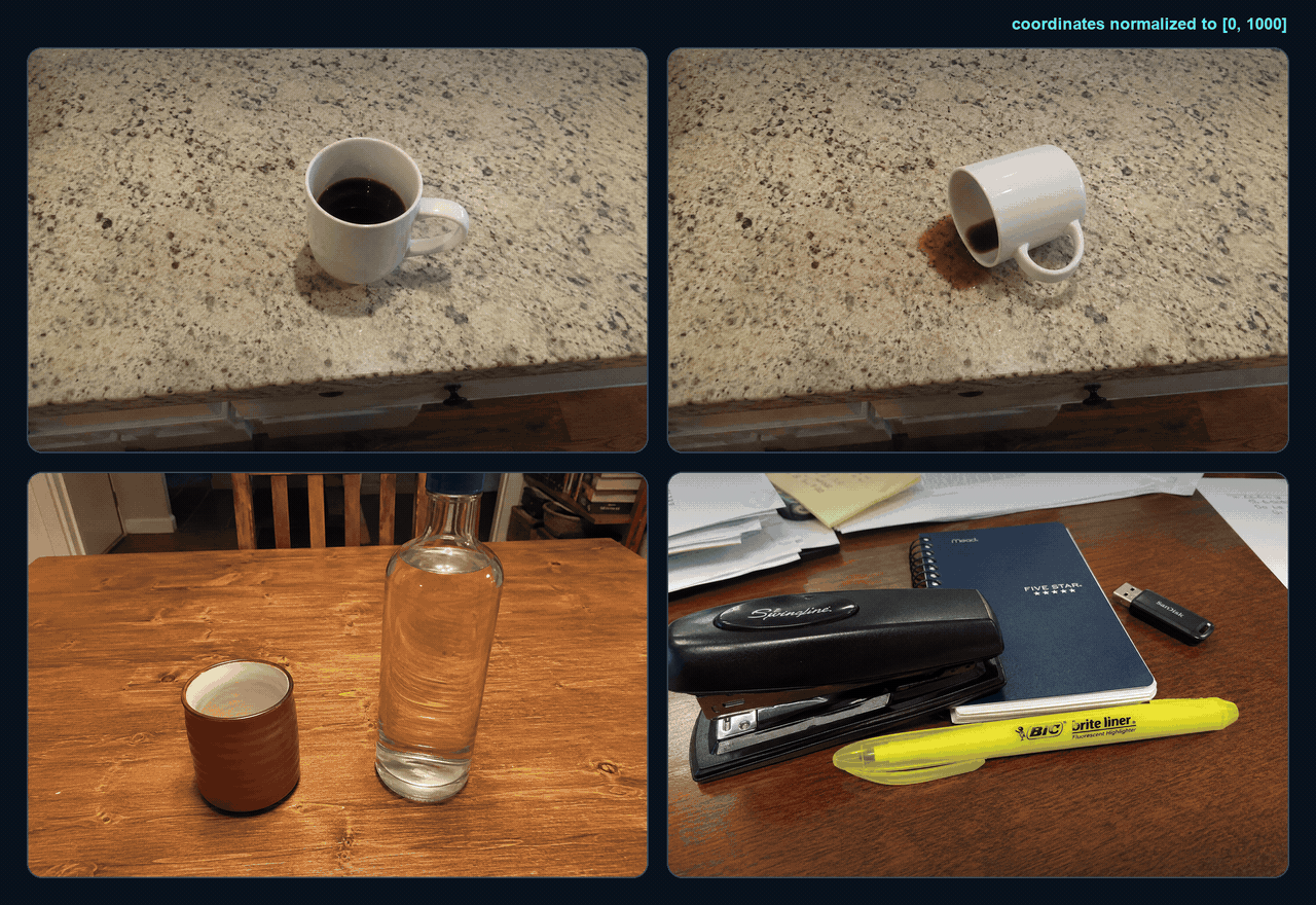 Contact point prediction examples: object states and cluttered scenes