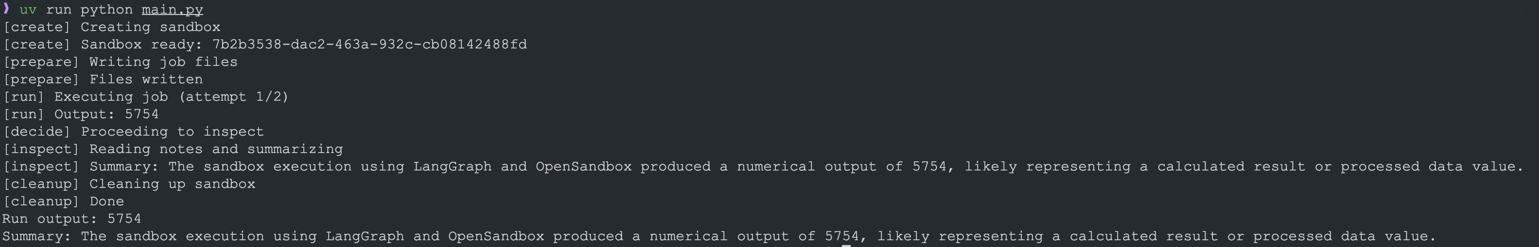LangGraph + OpenSandbox screenshot