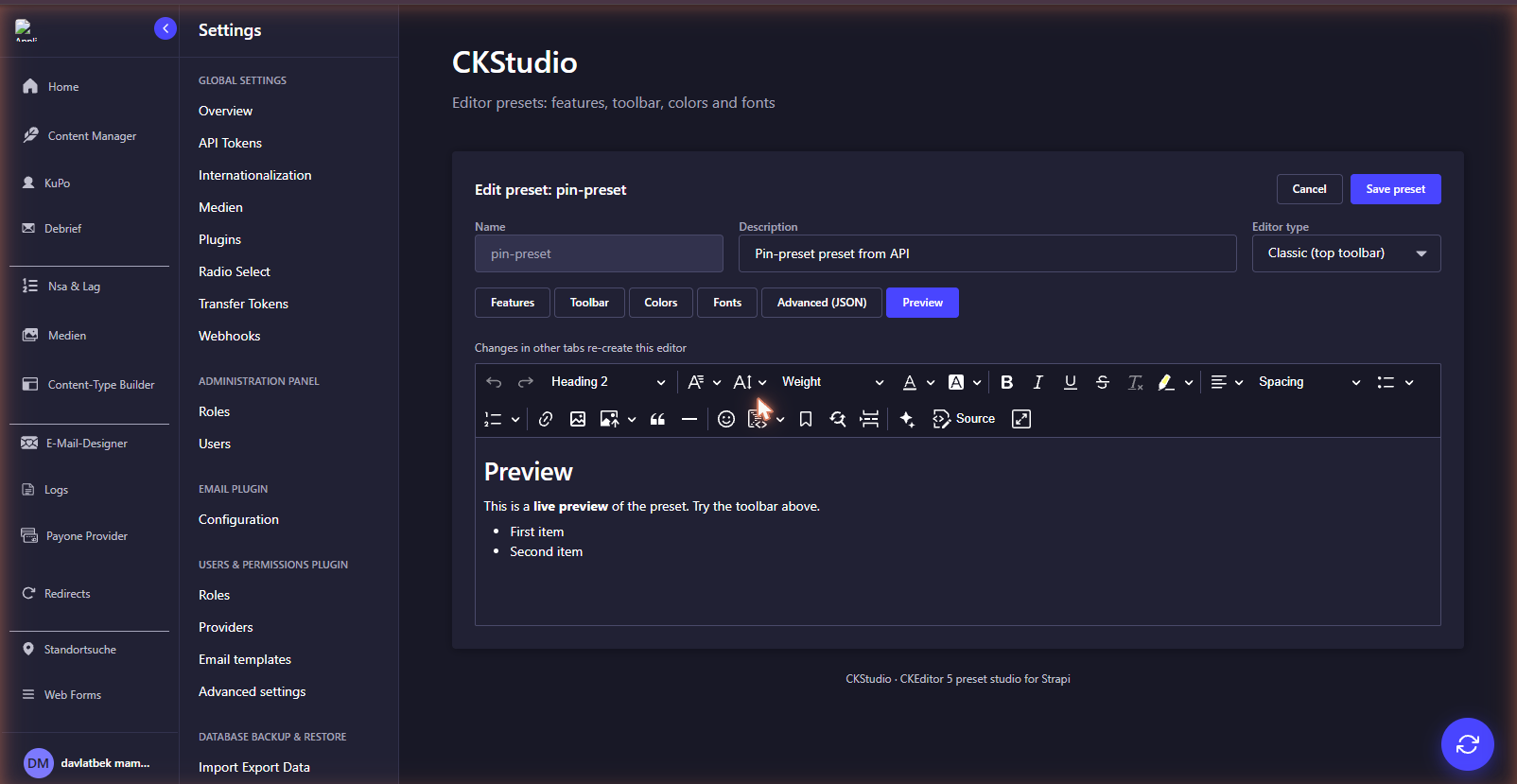Preview tab