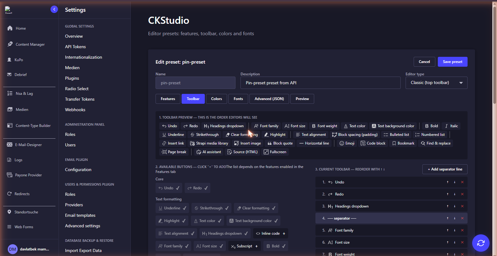 Toolbar builder