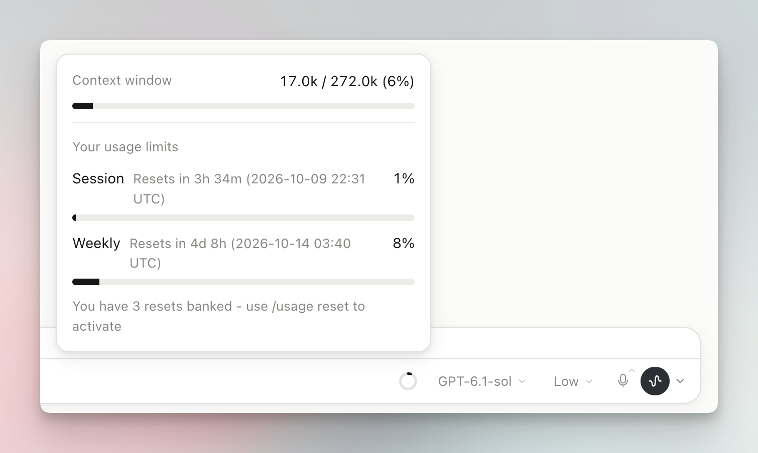 Context meter popover