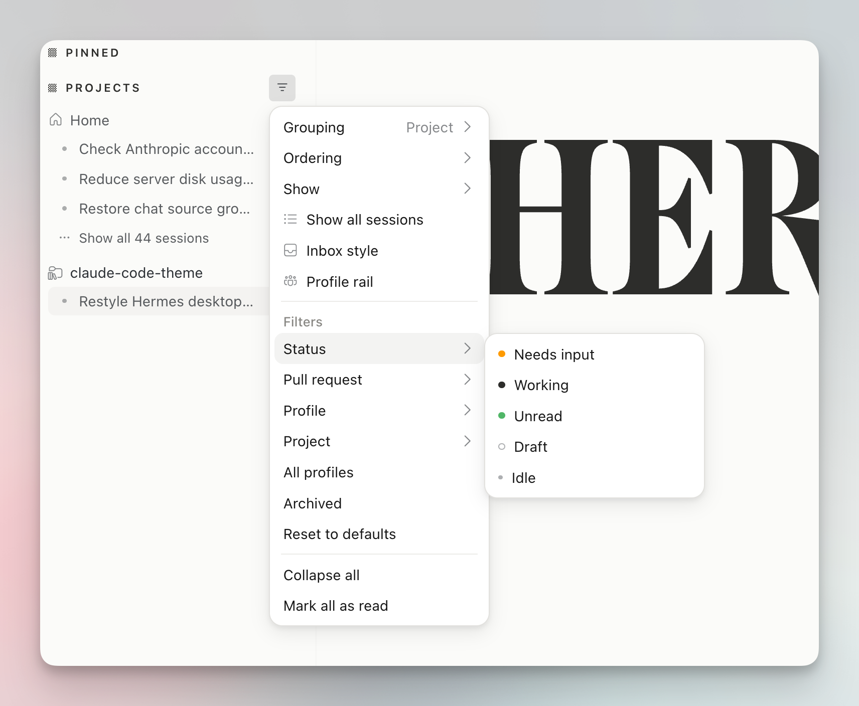 Sidebar and filter menus