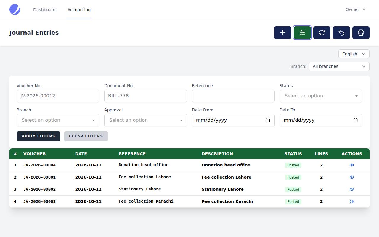 The filters of a list, opened with the filter button, in Jetstream
